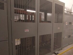 Air cooled transformer substation producing tonal vibration noise in office space below